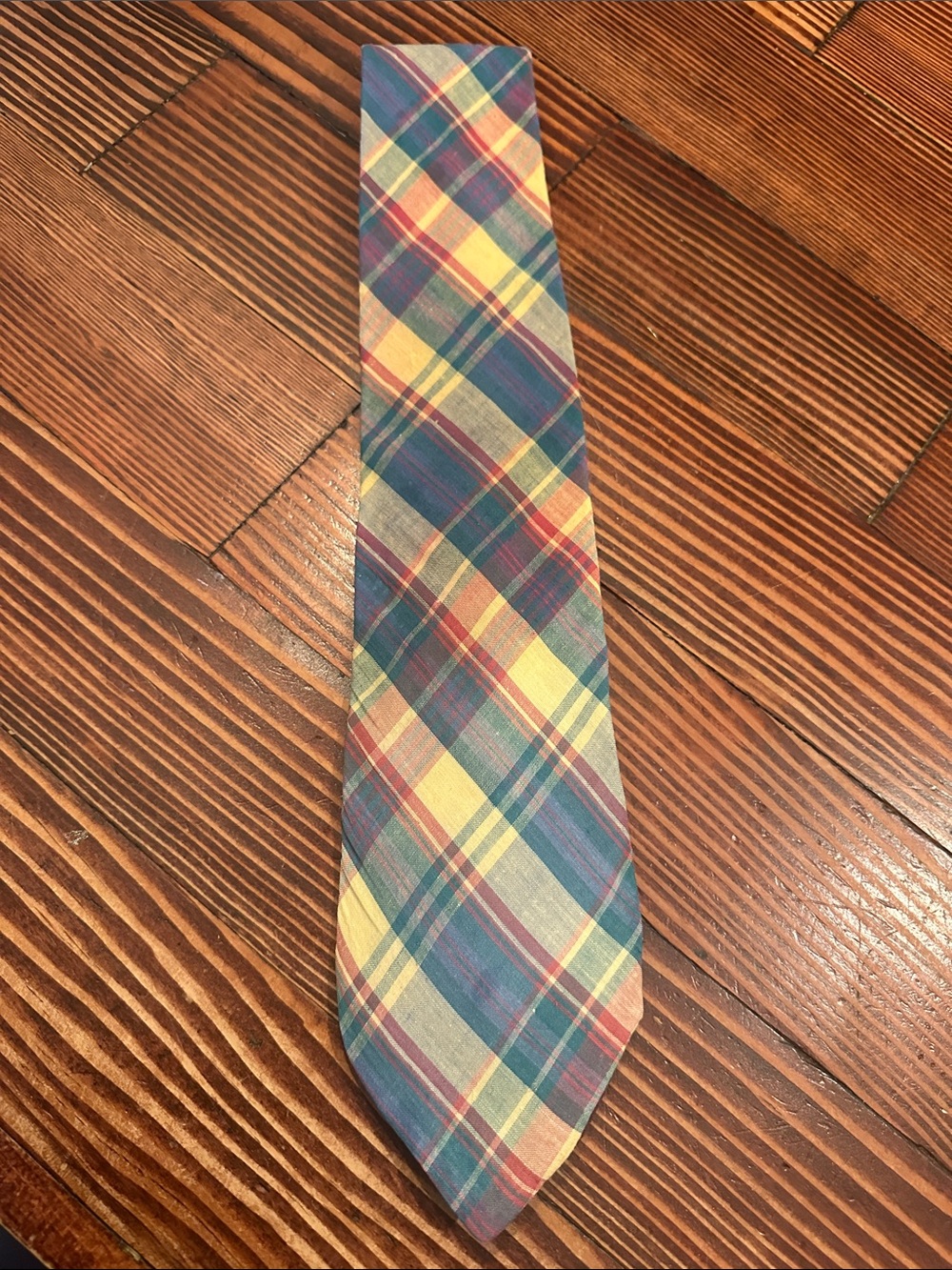 Vintage GAP Plaid Cotton Necktie Madras Tartan Multicolor USA Made
